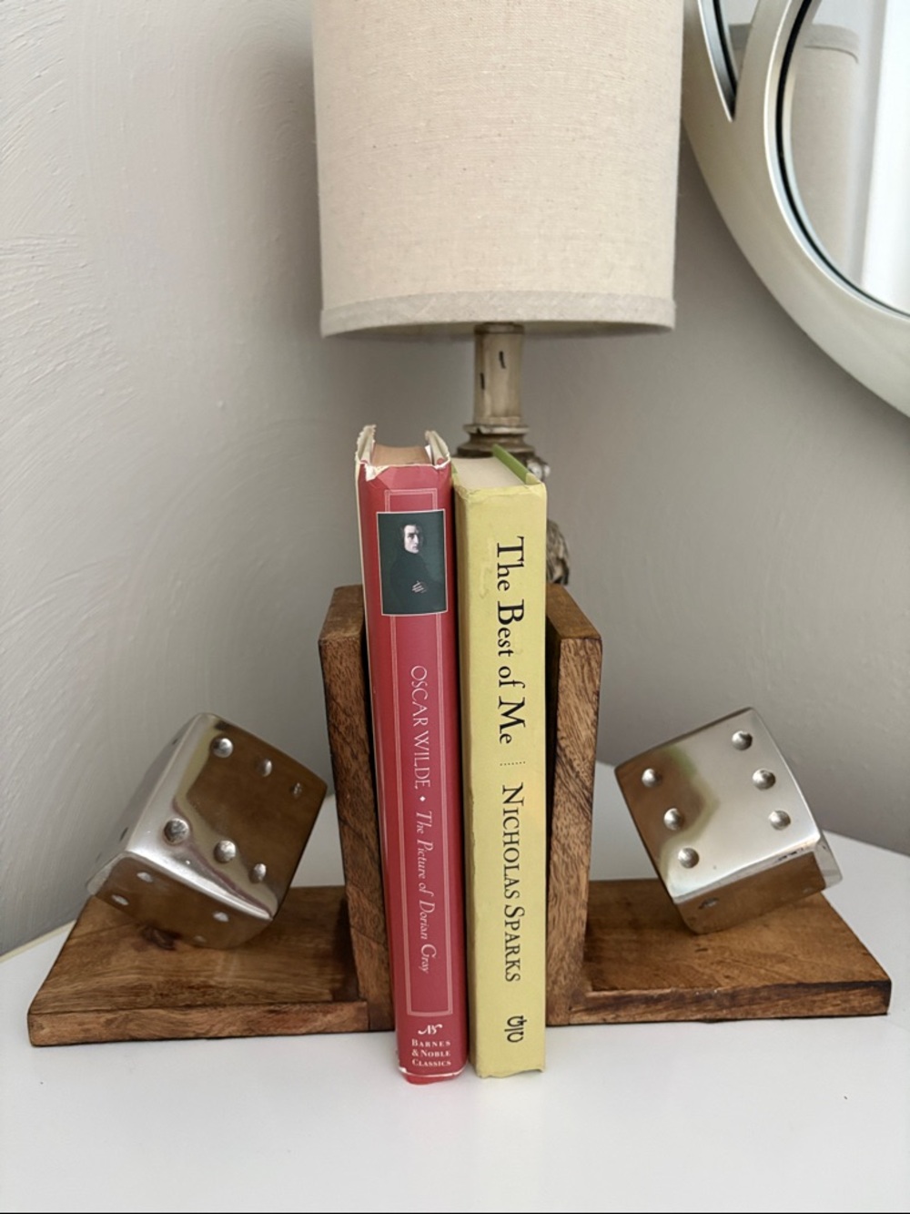 Wood & Metal Dice Bookends Neutral Colors